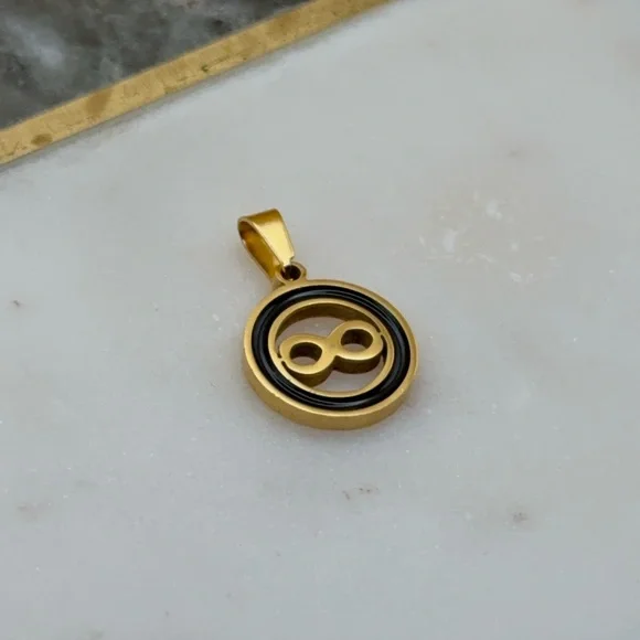Small Stainless Steel Gold & Black Enamel infinity Pendant Charm - Picture 2 of 6